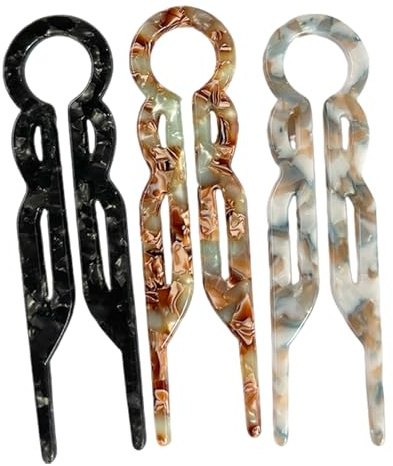 3PCS U-Shaped Hair Pins for Women - Acetate French Twists Sticks Fork Clips for Thick Long Hair, Elegant Hair Accessories for Buns, Twists & Updos, Wedding & Daily Use (Black/Brown)