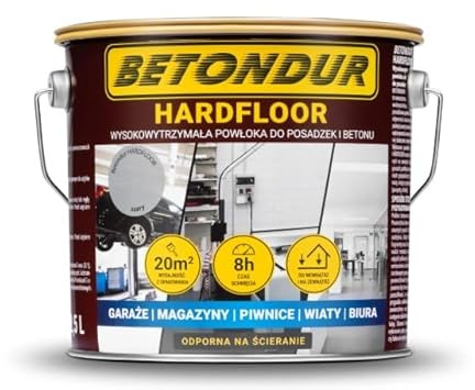 Betondur HARDFLOOR Vernice Pavimenti Cemento 2,5L – Grigio – Vernice resistente per pavimenti in cemento – Interni ed esterni – UV resistente, alta resa – Ideale per officine, cantine e garage
