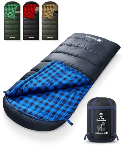 TANSTRIDER Cotton Flannel XXL Sleeping Bags for Adults Cold Weather Camping Sleeping Bag for Adults Kids Teens with Compression Sack,Camping Gear for Traveling,Hiking,Climbing,Outdoor,Indoor