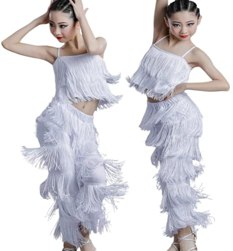 2 Pezzi Abito con Frange,Abiti da Ballo Latino per Bambine,Pantaloni con Nappe Abiti da Pratica,con Nappe a Canotta Set di Costumi,per Esercizi di Salsa di Tango