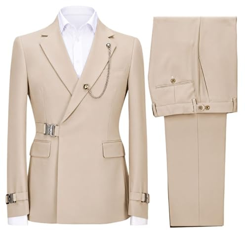 Herr Slim Fit Dubbelbröstad 2-delad brudgum kostym 1-knapps kavaj och byxor