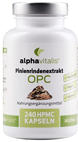 Pinienrindenextrakt Kapseln hochdosiert mit 32% OPC + natürliches Vitamin C - 240 Stk. - 500mg veganer Kiefernrindenextrakt - laborgeprüft aus Pinus pinaster