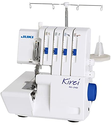 Juki MO-214D Kirei 4 Faden Overlockmaschine, für Einsteiger und Vielnäher, mit hochbelastbarem Ober- Untermesser, für Stoffe Aller Art