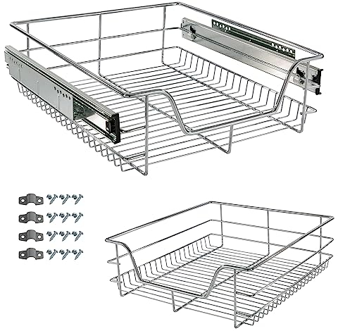 Arebos Teleskopschublade - für Schrankbreite 30 40 50 oder 60 cm/verchromt/Setwahl- Küchenschublade Korbauszug Schrankauszug, Schubladeneinsätze für Küchenschrank / 50 cm