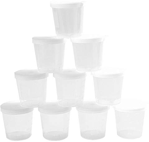 10PCS Medicine Measure Cups Plastic Measuring Cup 30ml with White Lids Cap Clear Container Measuring Jug