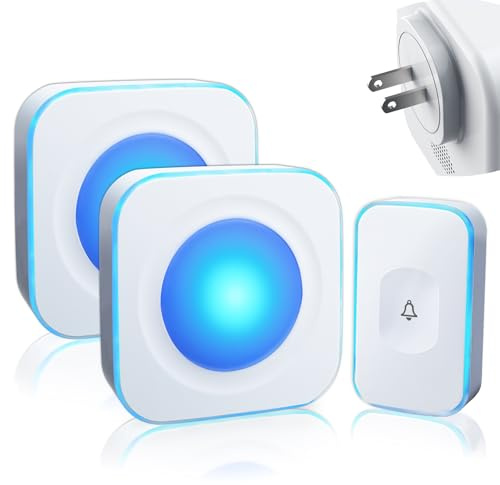 Wireless Doorbell 1200 feet Waterproof Door Bell with Flash LED Light 36 Melodies 4 Volume Levels (2 Receivers& 1 Touch Button, White JSIEEM)