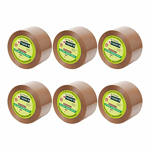 YAJNAS Lot de 6 rouleaux de ruban adhésif BOPP marron haute résistance pour emballage | Ruban adhésif en cellophane marron | Ruban industriel pour la maison, le bureau et l'emballage de boîtes