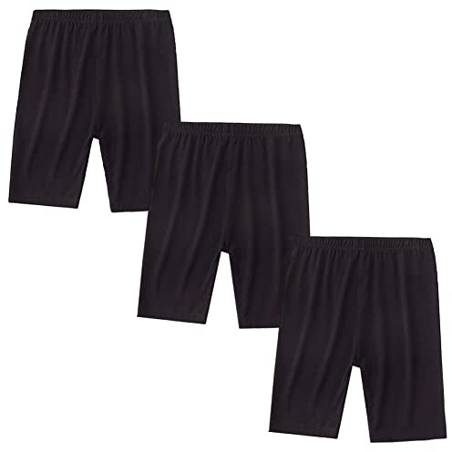 FedMois Kids Girls Short Leggings 1/2 Length Basic Plain Stretchy Cycling Dance Sports PE School Shorts Pants (Pack of 3), Black, 2-3 Years