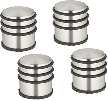 Relaxdays Fermaporta in Acciaio Inox, Set da 4, H x D: 7,5 x 7 cm, Blocca Porte Pesante e Antiscivolo, Argento Nero