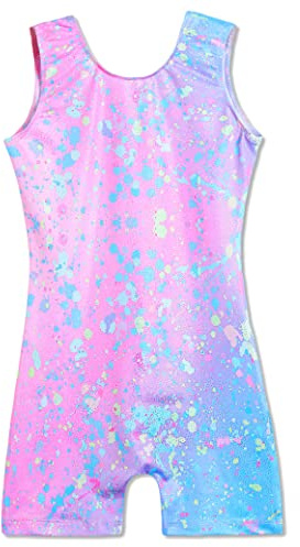 Domusgo Leotard for Girls Gymnastics Size 5-6 Years Old Sparkly Graffiti Dot Sleeveless Biketard with Shorts