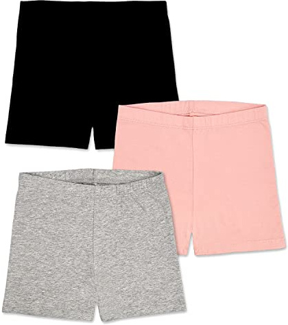 Lot de 3 shorts de sport en coton respirant et confortable pour filles (1 à 10 ans) - Pantalon de cyclisme extensible pour fille - Pour jouer à l'extérieur, 1 gris + 1 noir + 1 rose, 3-4 ans