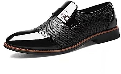 Mocasines de moda para hombre, con cordones, transpirables, de piel de charol, zapatos de vestir de boda, Black, 39 2/3 EU