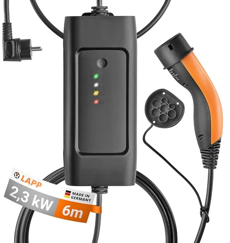 LAPP MOBILITY - Stazione di Ricarica Tipo 2, 2,3 kW/Contatto di Protezione, 10 A/1 Fase e Cavo di Ricarica per Auto, modalità 2/6 m