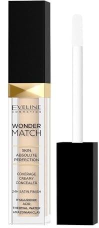 Eveline Cosmetics Wonder Match Flüssiger Concealer No 01 Light - Feuchtigkeitsspendend & Anti-Aging mit Hyaluronsäure, Thermalwasser & Amazonischem Ton