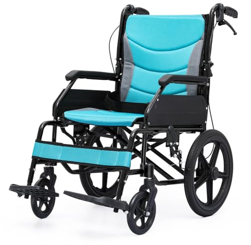 Magshion Foldable Transport Wheelchair for Adults 250 Lbs, Lightweight Transport Chair for Seniors, Portable Wheel Chair with Removable Cushion, Push-to-Lock & Hand Brakes, 17.5 Seat (Black Frame)