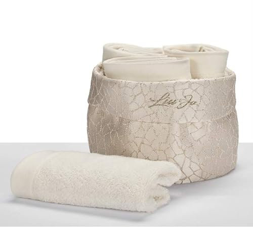Russo Tessuti Confezione da Bagno Cestino + 4 Lavette Ospiti in Spugna Idea Regalo LIUJO Lurex-Oro