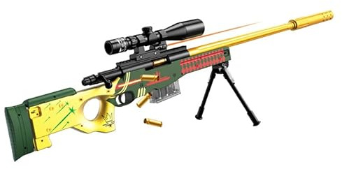 Funthy Jouet Sniper Gun AWM Boulon De Traction Manuel Eject The Shell Toy Gun 130cm Amovible Ballessouplesfusil De Sniperde Jeupour GarçOns Enfants Et Adultes Pistolet à Balles Souples en Mousse-Doré