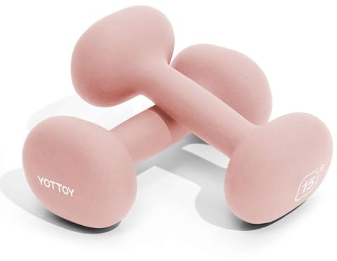 YOTTOY Dumbbell Set of 2,2-15 Pound Hand Weights for Women, Non-Slip Hand Weights for Home Gym, Strength Training, and Full-Body Workouts (Pink, 15LB-Pair)