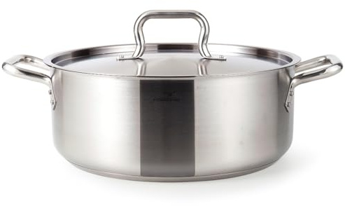 HOMICHEF 15 Quart LARGE Stainless Steel Braiser Pan with Lid - Commercial Grade NICKEL FREE Stainless Steel Healthy Braiser Pot 15 QT - Matte Polished Braising Pan Large