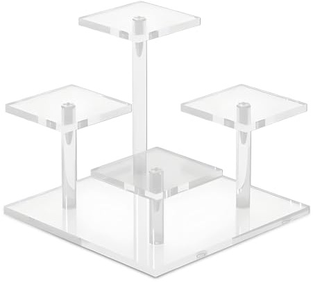 Qixuer Soporte vertical para exhibición de acrílico transparente, soporte para perfume, soporte para perfume, cosméticos y coleccionables, multicapa, cuadrado de 4 posiciones, 15 x 15 x 15 cm