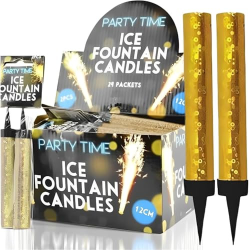 24 x 12CM Ice Sparkling Fountain Candles with Holder: Perfect Cake Sparklers Fountain Candles for Birthday, Wedding, Anniversary, and Party Decorations (Golden 12cm) (Golden 12cm)