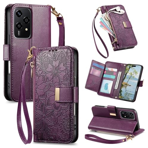 Fertuo Cover per Realme C75 / C71 / Realme 14x 5G, Fiori Custodia a Libro Portafoglio Antiurto in Pelle PU Flip Case Interna Silicone con Porta Carte, Supporto, Chiusura Magnetica e Cinturino, Viola