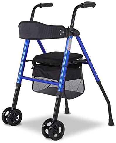 Rollator a 4 ruote con sedile pieghevole leggero, deambulatore per anziani con sedile e ruote, rollator in alluminio, ausilio nero con cestino per ogni