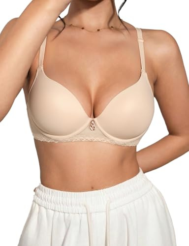 Awinclo Womens Push Up Bras Smooth Plus Size Bra Underwire Multiway Lightly Padded Bra with Convertible Straps Skin Color 40B