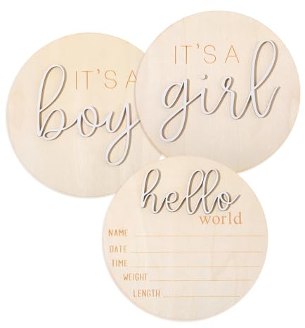 3 tarjetas de hitos de madera para bebé, placa de anuncio, placa de anuncio, para recién nacidos, redondas, de madera, con texto en inglés Hello World, cartel de bienvenida para embarazadas