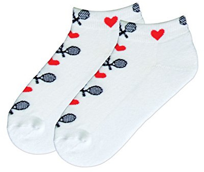 K. Bell Womens Fun Sport & Drink Low Cut - 1 Pairs Cool Cute Novelty No Show Gifts Casual Sock, Love Tennis (White), 4-10 US