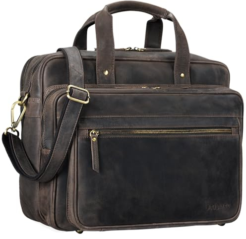 STILORD Herren-Businesstasche aus Leder braun - große 15,6 Zoll Laptoptasche - Männer-Aktentasche - Vintage Umhängetasche aus Rindsleder 'Walt'