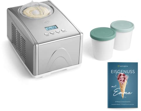 SPRINGLANE Máquina para hacer helados caseros EMMA, Ice cream maker, Heladera con compresor 1,5 l, recipiente extraíble y pantalla LCD + Libro de recetas