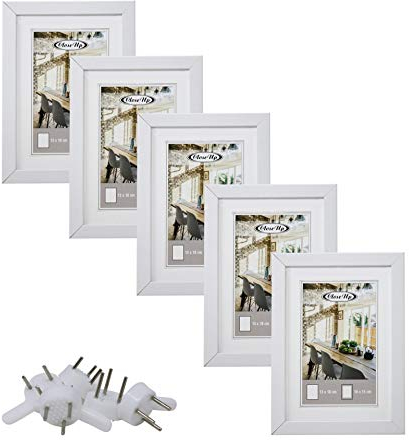 Close Up Bilderrahmen-Set 5 STK. 13x18 cm – Weiß Premium MDF-Rahmen, bruchsichere Acrylglas-Scheibe mit Passepartout, Collage