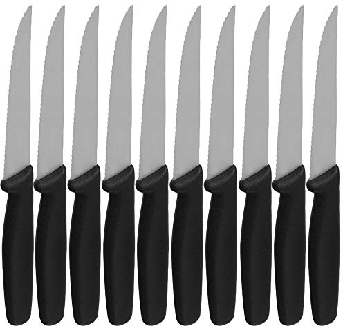 MGE - Coltello da Carne in Acciaio Inossidabile - Set di 12 Coltelli da Bistecca - Coltelli Tavola - Nero