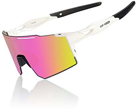 EXP VISION Polarized Cycling Glasses, UV 400 Sports Sunglasses Biking Goggles Running Hiking Golf Fishing Driving (Pink)