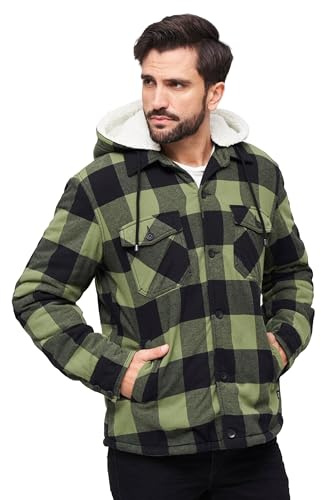 Brandit Lumber Jacket Hooded, Hombre, negro+oliva, L