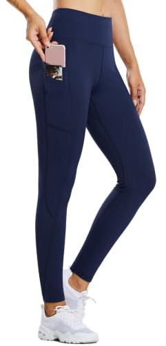 baleaf Termoleggings, dam, vinterleggings, hög midja, sportleggings med fickor, leggings, yogabyxor av fleece, vinterbyxor är vattentäta, 5 fickor-blå, 3XL
