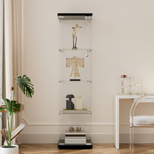 Beauty4U 4-Shelf Glass Display Cabinet, 64 Single Door Showcase Cabinet for Storage Collectables, Simple Quick Installation, Black