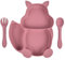 Voarge Baby Teller Sets,Mini Silikon Tischset für Teller Baby Rutschfest Babyteller mit Saugnapf Kinderteller Löffel Gabel Abwaschbar - BPA freies, 3 Stücke Silikon Geschirr Sets(Eichhörnchen-Rosa)