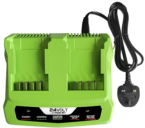 aunstarwei 24V Dual Port Battery Charger Compatible with Greenworks 24V Battery 29842 29852 BAG708 BAG709 BAG710 BAG711