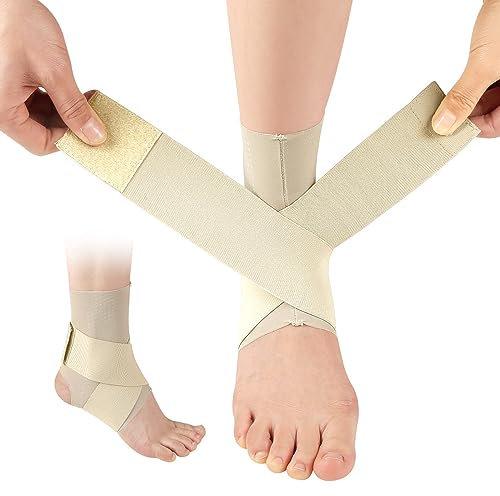 Fascia per caviglia regolabile a compressione per caviglie, forte tenuta, traspirante, per recuperare lesioni, dolori articolari, gonfiore, 1 paio (femmina, albicocca)