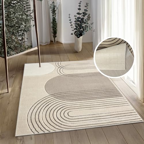 payé Teppich Wohnzimmer Kurzflor Braun - 200x290cm - Boho Geometrisch Modern Skandinavisch Wohnteppich Schlafzimmer