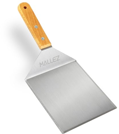 Mallez Stainless Steel Griddle Grill Spatula, 6 x 5 Heavy-Duty Barbecue Turner with Bevelled Edges - Barbecue Hamburger Grilling Griddle Accessories