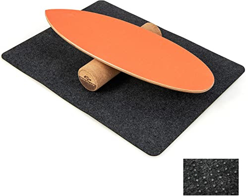 KOMFOTTEU Planche d'équilibre en bois avec rouleau en liège et tapis en feutre antidérapant - Planche d'équilibre pour l'entraînement en intérieur - Planche d'équilibre - Planche d'équilibre - Planche