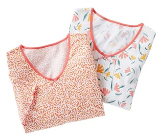 Damart Pack Of 2 Cotton Nightdresses Women Nightwear V Neck Short Sleeves Yellow