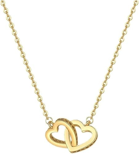 QKEPCY Collier pour Femme Pendentif Coeur En Zircone Cubique Coeur Or Argent en Acier Inoxydable Chaîne Réglable Amour Pendentif Hypoallergénique Anniversaire Saint Valentin Fête des Mères