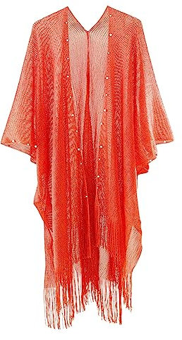 Women's Kimono Robes Cardigan Beach Cover Ups - Short Sleeves, Open Front Swimwear Shawl Tops Blouse Red