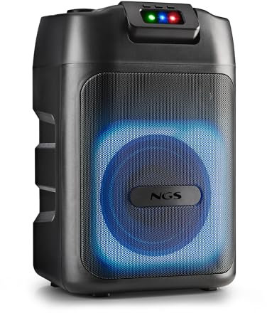 NGS Wild Club – Altavoz Portátil Bluetooth 5.2 con 80W de Potencia, TWS Luces Láser, Doble Entrada de Micrófono, Puerto USB/AUX/TF, Batería Recargable de 5400mAh, Karaoke Sonido, LED RGB.