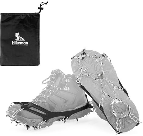 HIKEMAN Ice Cleats Traction – Removable Ice Snow Grips Anti-Slip Snow Shoe Spikar, 19 Spikar Cramponger för stövlar för promenader, jogging, klättring och vandring (svart, M)