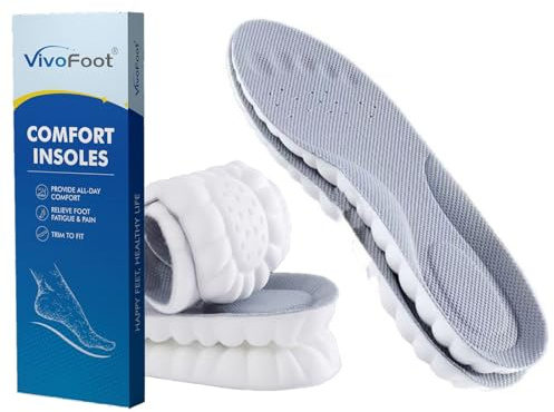 VivoFoot minnesskum innersulor, 4D molnsulor, anti-trötthet smärtlindrande komfortinsatser, stötdämpande trim för ersättningsdynor för män & kvinnor (Kvinnor 5-9, Grå)